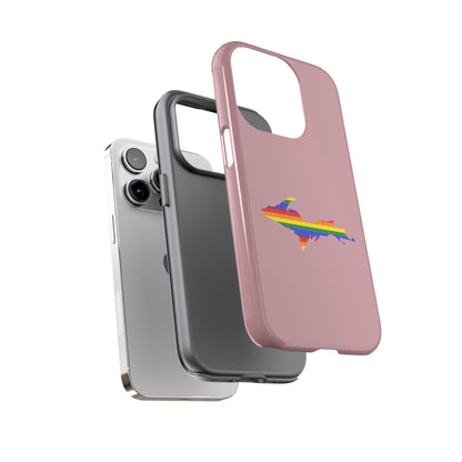 Michigan Upper Peninsula Tough Phone Case (Cherry Blossom Pink w/ UP Pride Flag Outline) | Apple iPhone