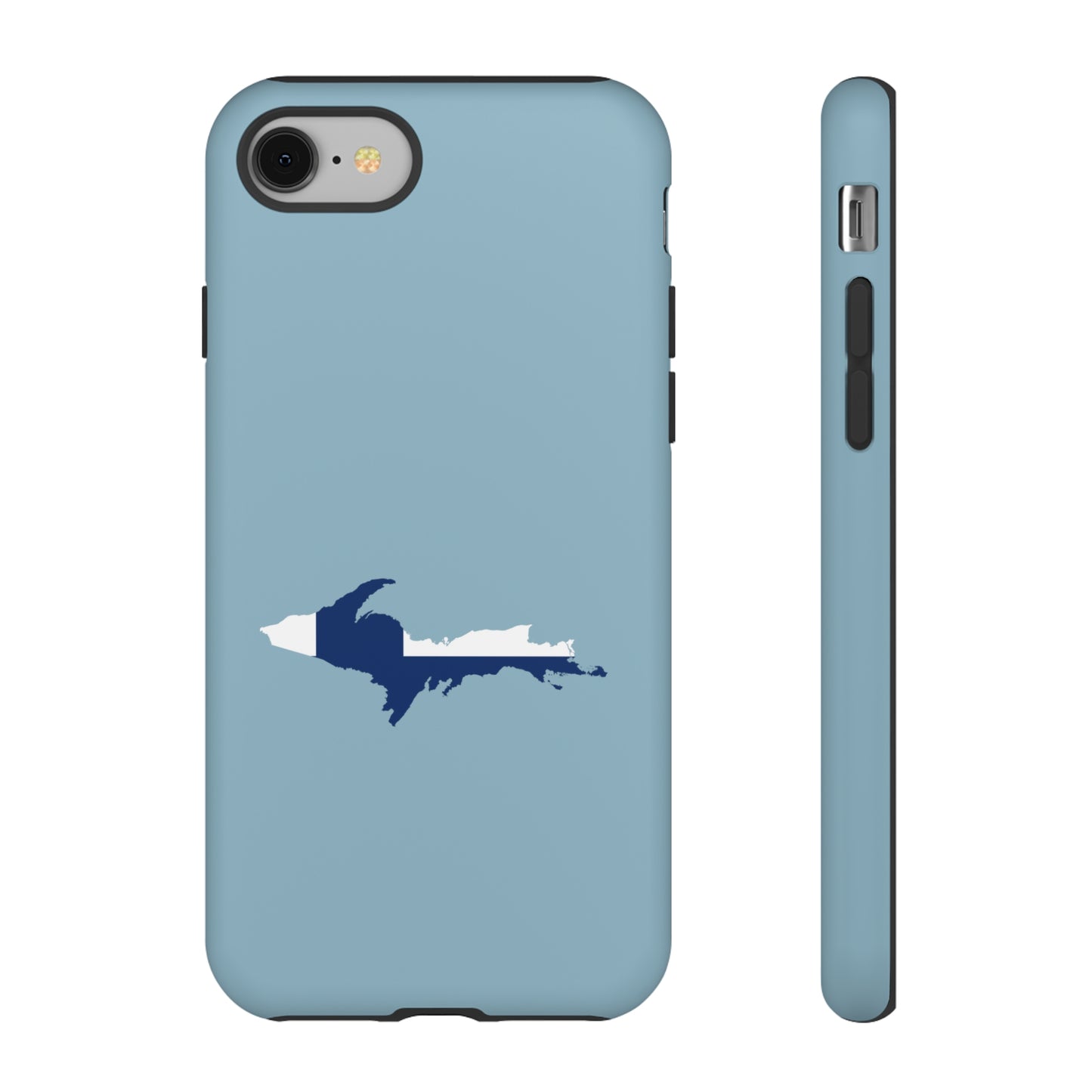 Michigan Upper Peninsula Tough Phone Case (Opal Blue w/ UP Finland Flag Outline) | Apple iPhone