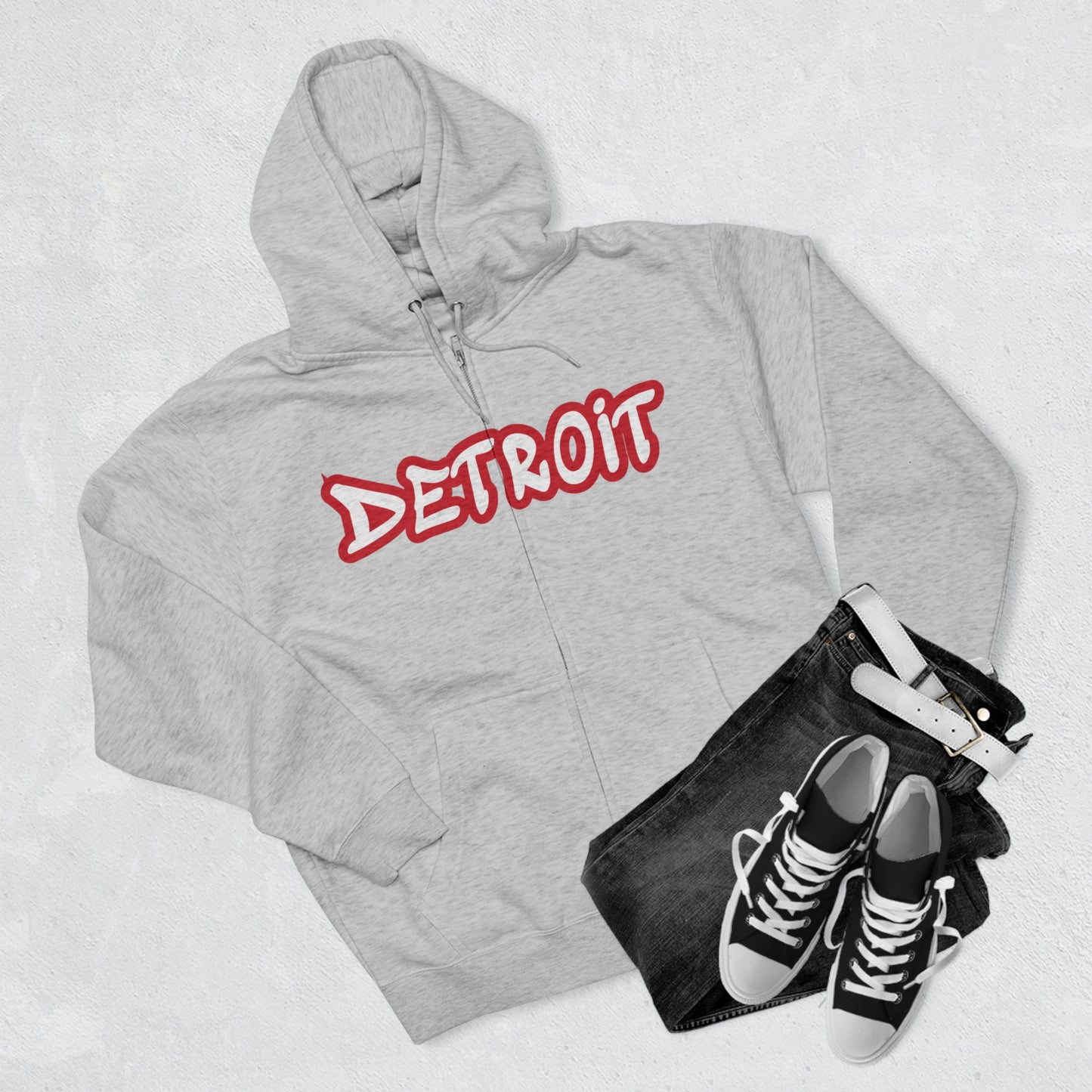 'Detroit' Hoodie (Aliform Red Tag Font) | Unisex Full Zip