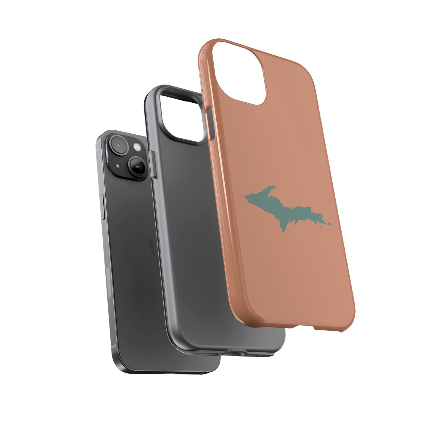 Michigan Upper Peninsula Tough Phone Case (Copper Color w/ Copper Green UP Outline) | Apple iPhone