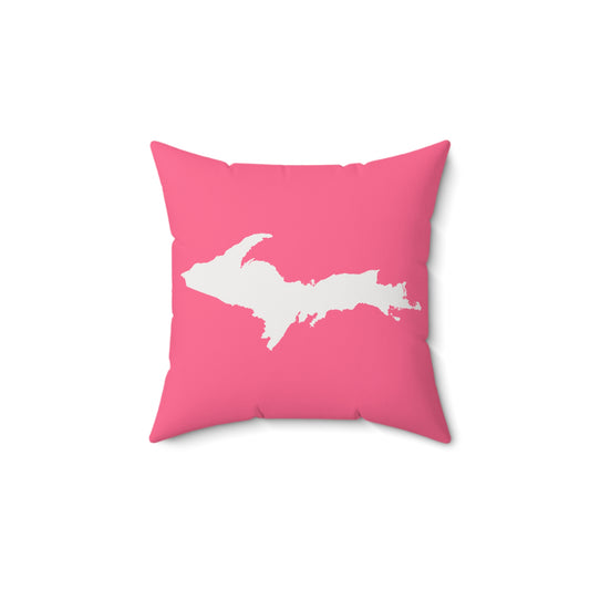 Michigan Upper Peninsula Accent Pillow (w/ UP Outline) | Rhodochrosite Pink