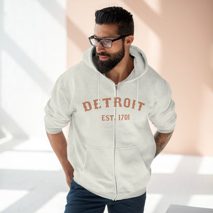 'Detroit EST. 1701' Hoodie (Copper Ballpark Font) | Unisex Full Zip