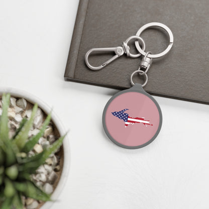 Michigan Upper Peninsula Keyring (w/ UP USA Flag) | Cherry Blossom Pink