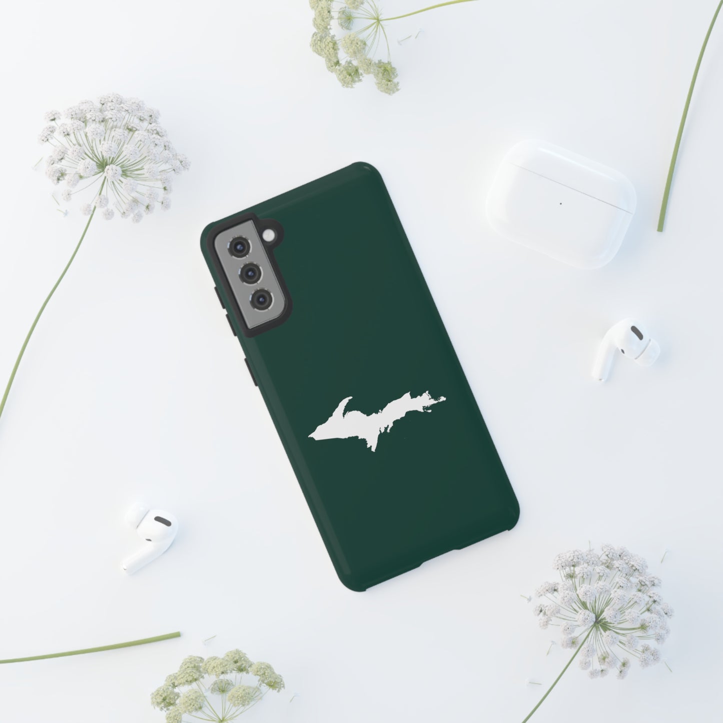 Michigan Upper Peninsula Tough Phone Case (Green w/ White UP Outline) | Samsung & Pixel Android