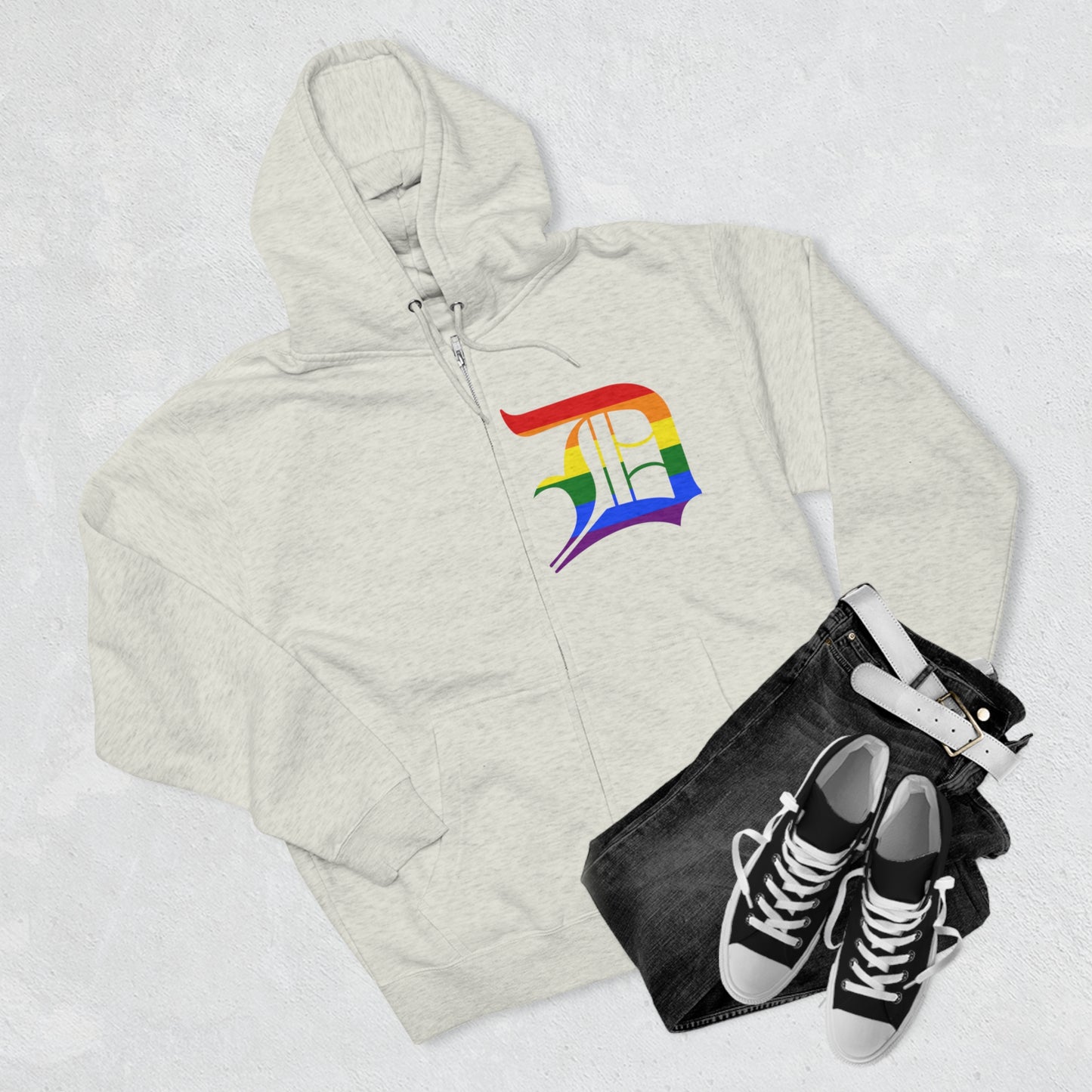 Detroit 'Old English D' Hoodie (Rainbow Pride Edition) | Unisex Full Zip