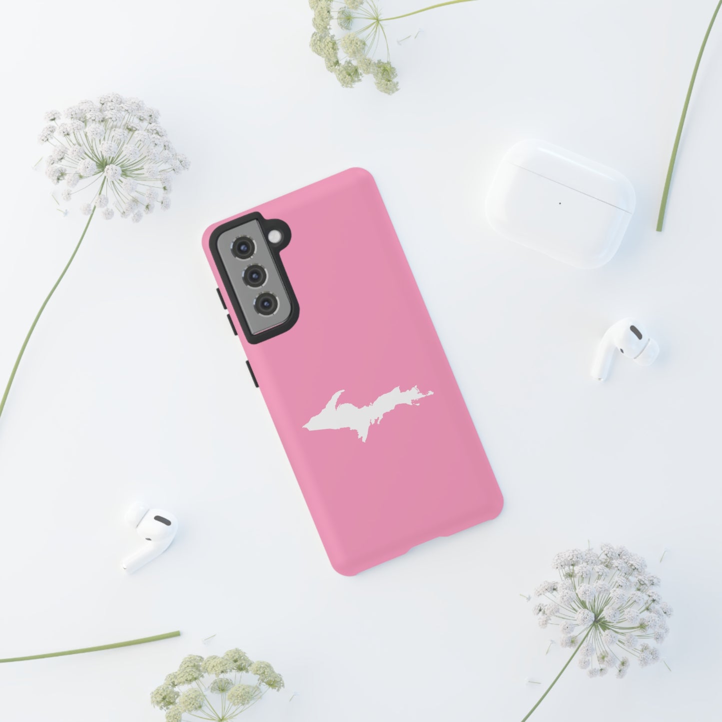 Michigan Upper Peninsula Tough Phone Case ('67 Caddie Pink w/ UP Outline) | Samsung & Pixel Android