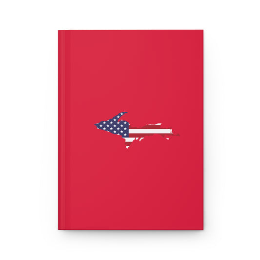 Michigan Upper Peninsula Hardcover Journal (w/ UP USA Flag) | Ruled - Lighthouse Red