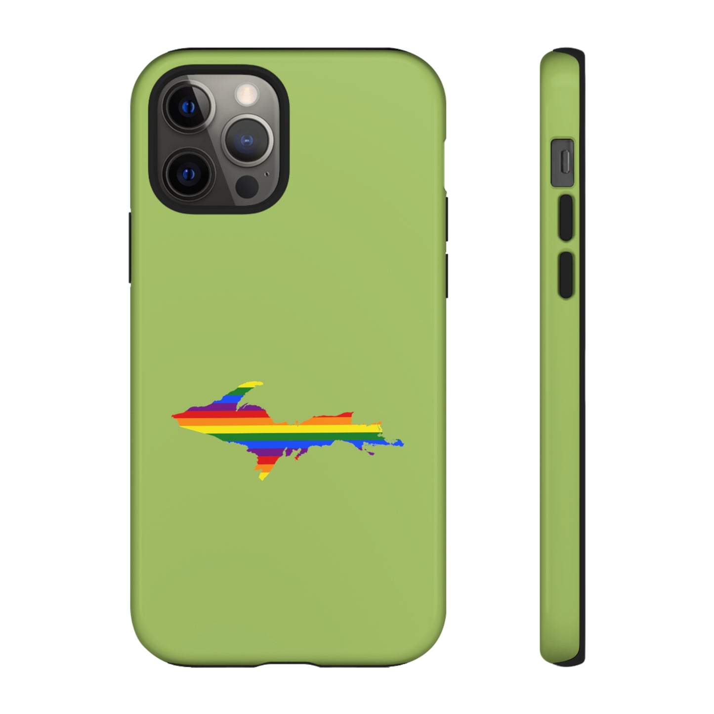 Michigan Upper Peninsula Tough Phone Case (Gooseberry Green w/ UP Pride Flag Outline) | Apple iPhone