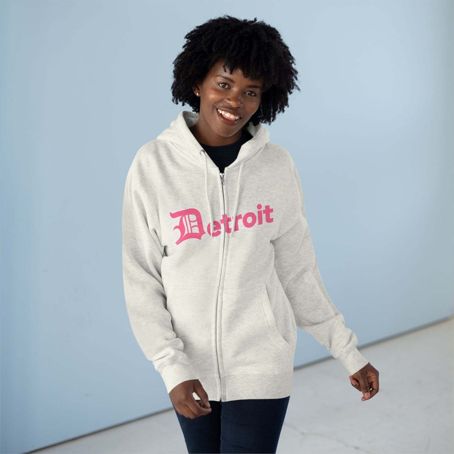 'Detroit' Hoodie (Rhodochrosite Pink w/ Old English 'D') | Unisex Full Zip