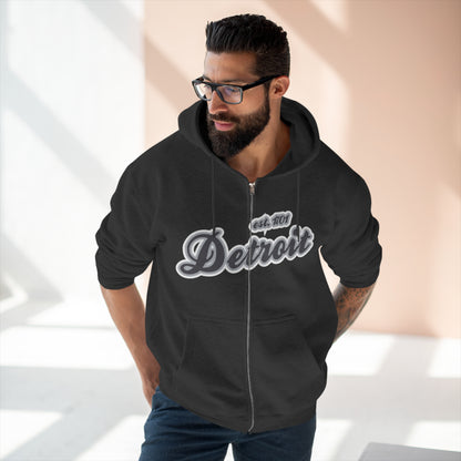 'Detroit EST 1701' Hoodie (Iron Ore Grey Script Font) | Unisex Full Zip