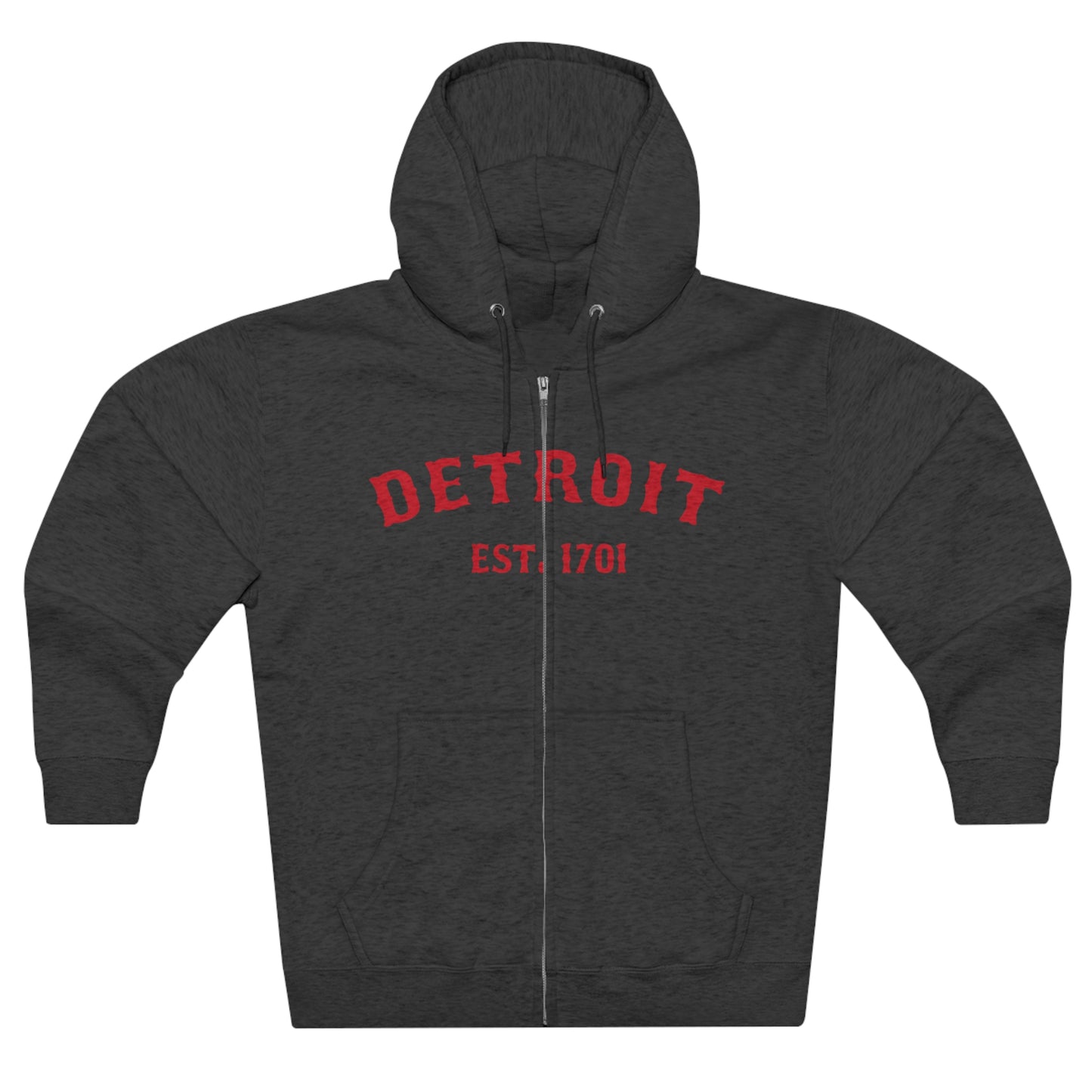 'Detroit EST. 1701' Hoodie (Aliform Red Ballpark Font) | Unisex Full Zip