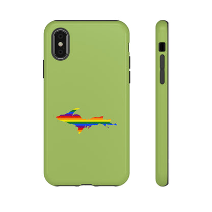 Michigan Upper Peninsula Tough Phone Case (Gooseberry Green w/ UP Pride Flag Outline) | Apple iPhone