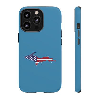 Michigan Upper Peninsula Tough Phone Case (Lake Michigan Blue w/ UP USA Flag Outline) | Apple iPhone