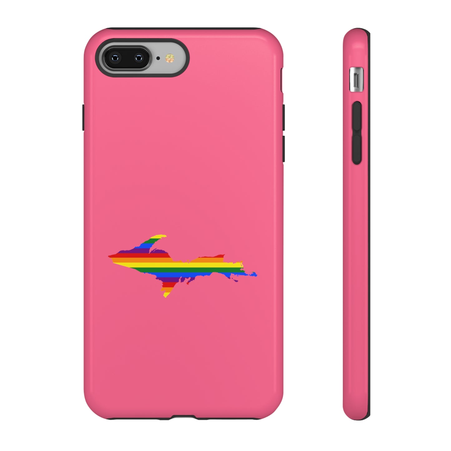 Michigan Upper Peninsula Tough Phone Case (Rhodochrosite Pink w/ UP Pride Flag Outline) | Apple iPhone