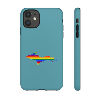 Michigan Upper Peninsula Tough Phone Case (Lake Huron Blue w/ UP Pride Flag Outline) | Apple iPhone