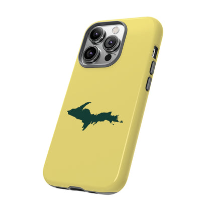 Michigan Upper Peninsula Tough Phone Case (Yellow Cherry Color w/ Green UP Outline) | Apple iPhone