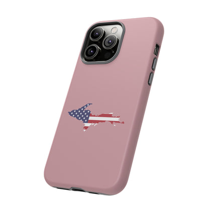 Michigan Upper Peninsula Tough Phone Case (Cherry Blossom Pink w/ UP USA Flag Outline) | Apple iPhone