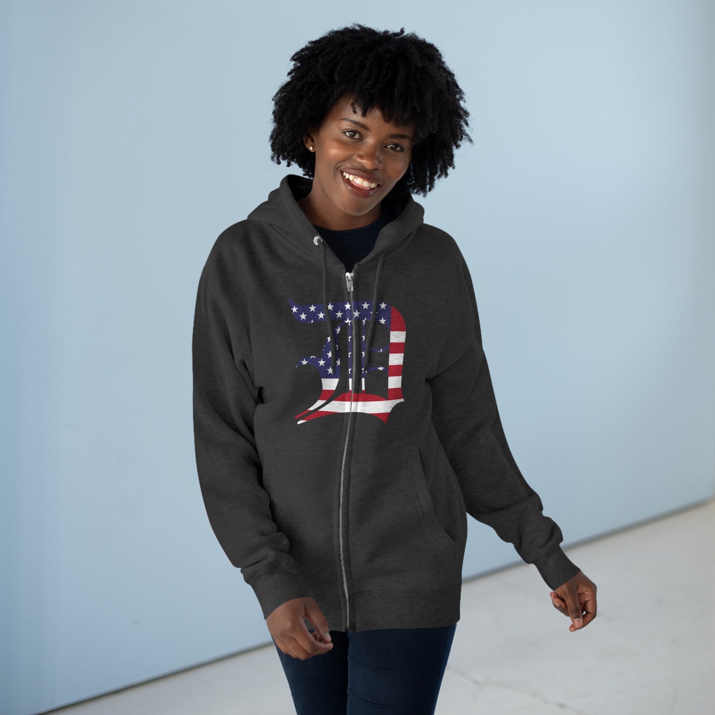 Detroit 'Old English D' Hoodie (Full-Body Patriotic Edition) | Unisex Full Zip