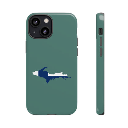 Michigan Upper Peninsula Tough Phone Case (Copper Green w/ UP Finland Flag Outline) | Apple iPhone