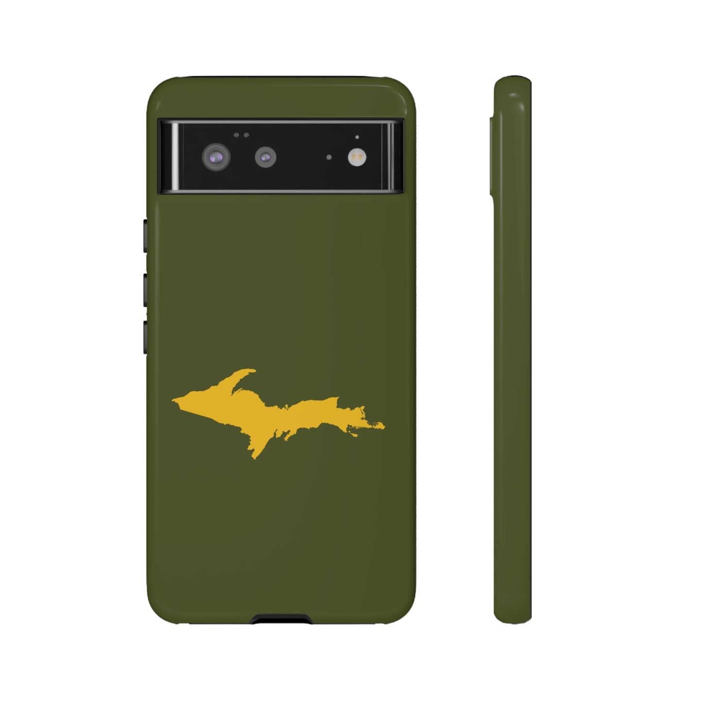 Michigan Upper Peninsula Tough Phone Case (Army Green w/ Gold UP Outline) | Samsung & Pixel Android