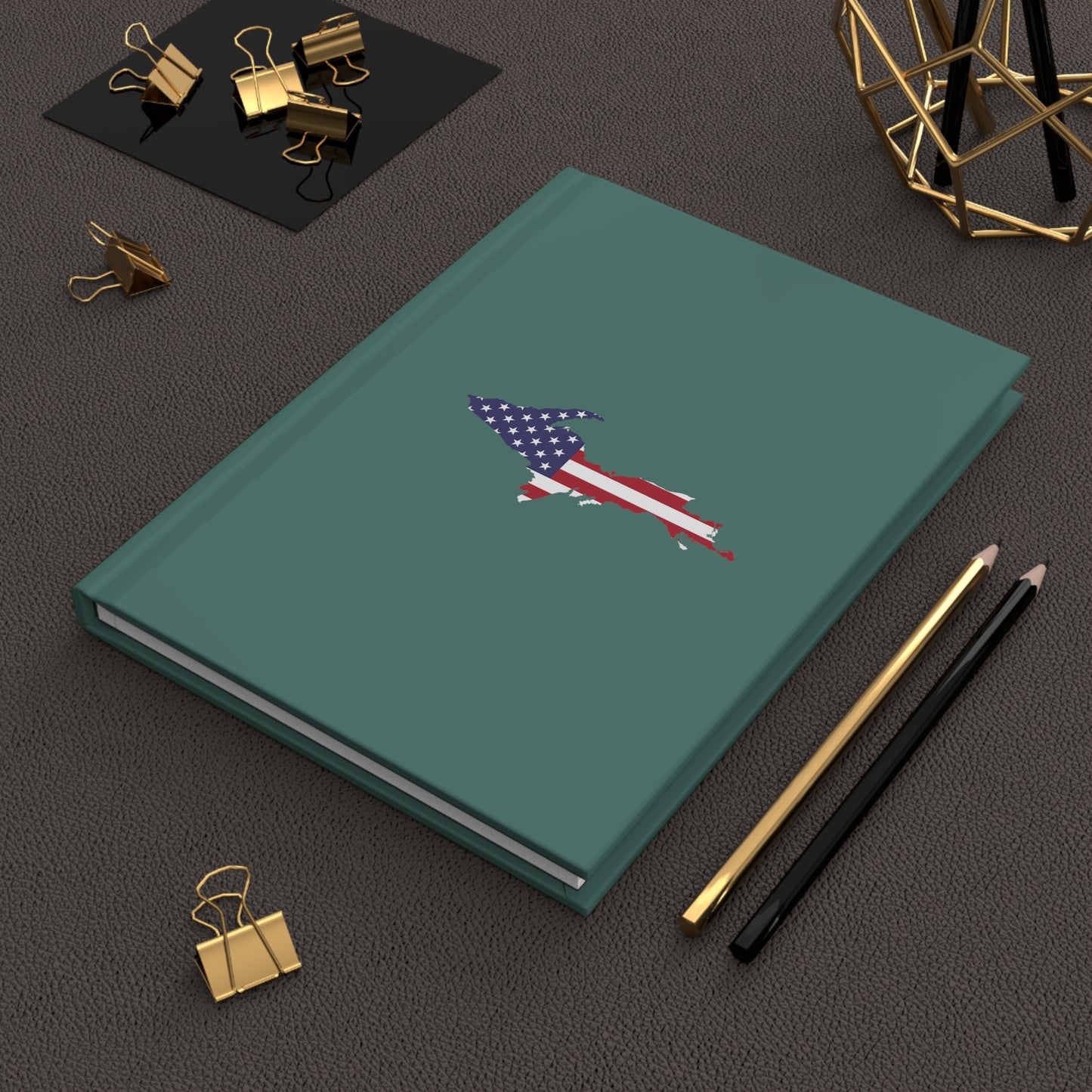 Michigan Upper Peninsula Hardcover Journal (w/ UP USA Flag) | Ruled - Copper Green