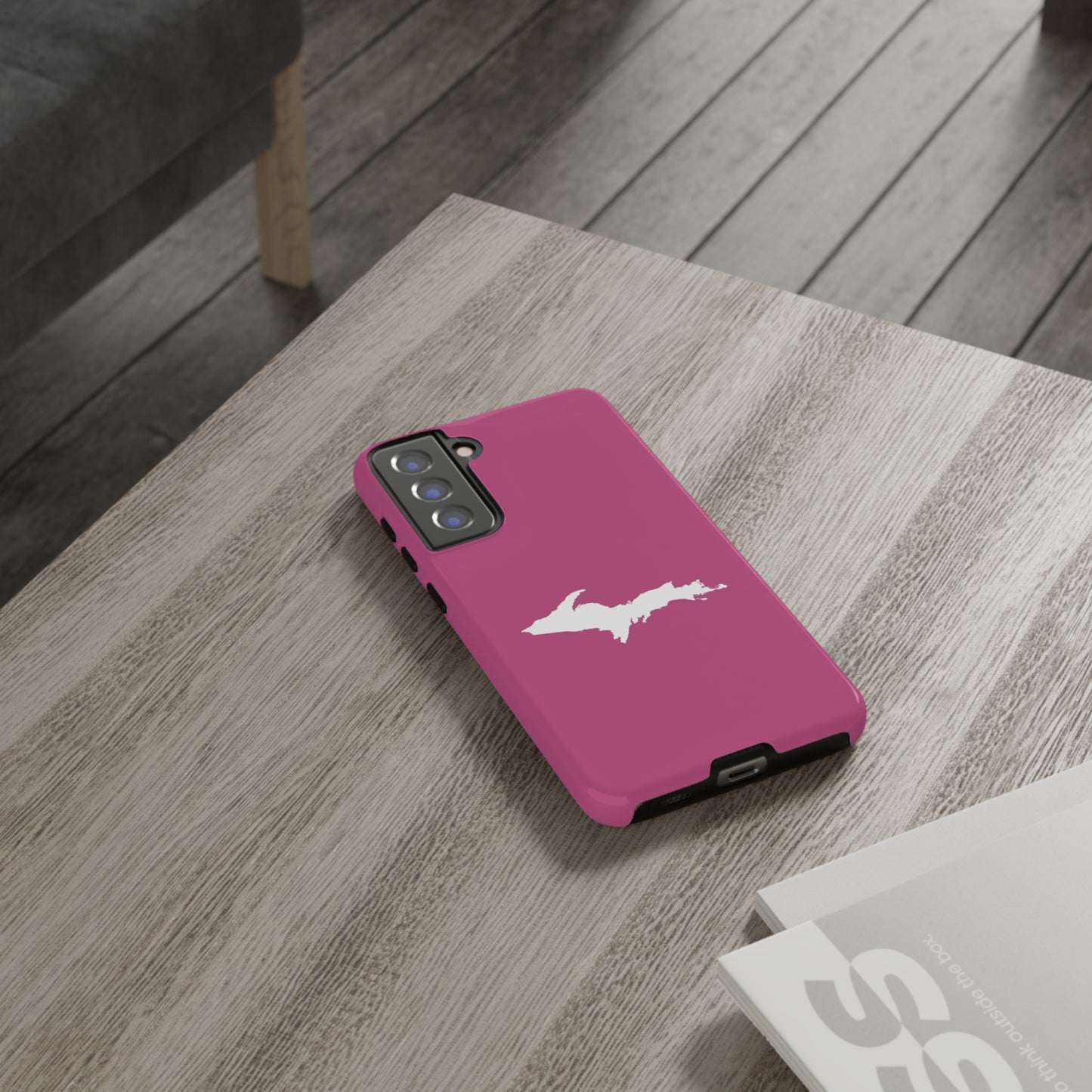 Michigan Upper Peninsula Tough Phone Case (Apple Blossom Pink w/ UP Outline) | Samsung & Pixel Android