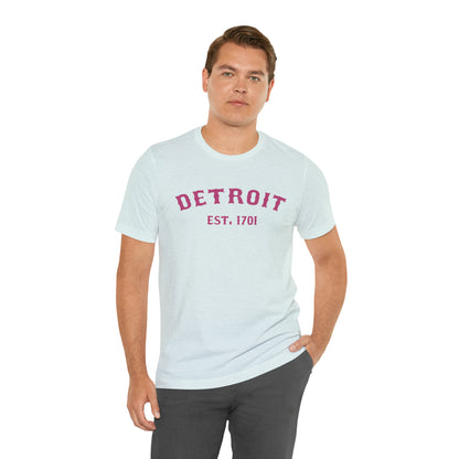 'Detroit EST. 1701' T-Shirt (Apple Blossom Pink Ballpark Font) | Unisex Standard