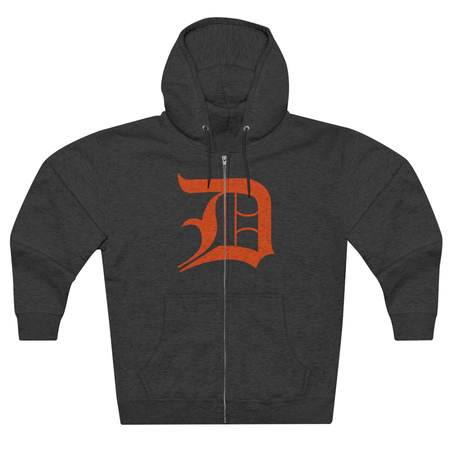 Detroit 'Old English D' Hoodie (Full-Body Maple Leaf Orange) | Unisex Full Zip