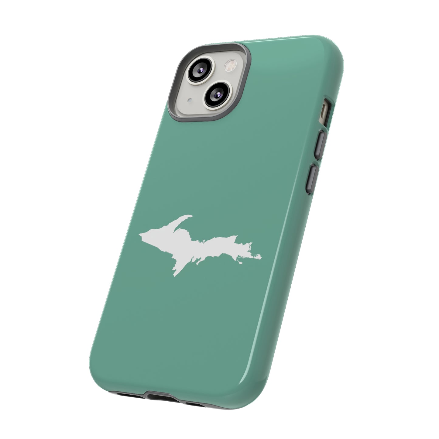 Michigan Upper Peninsula Tough Phone Case ('64 Metallic Mint Green w/ UP Outline) | Apple iPhone