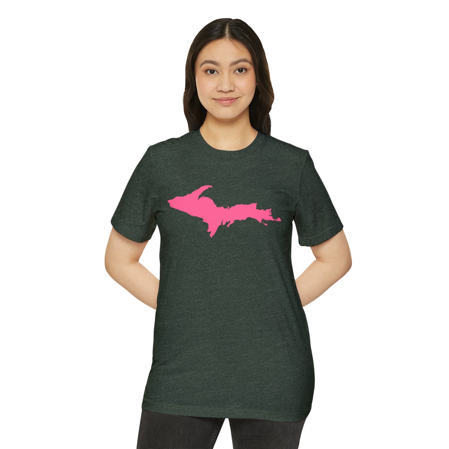 Michigan Upper Peninsula T-Shirt (w/ Pink UP Outline) | Unisex Recycled Organic