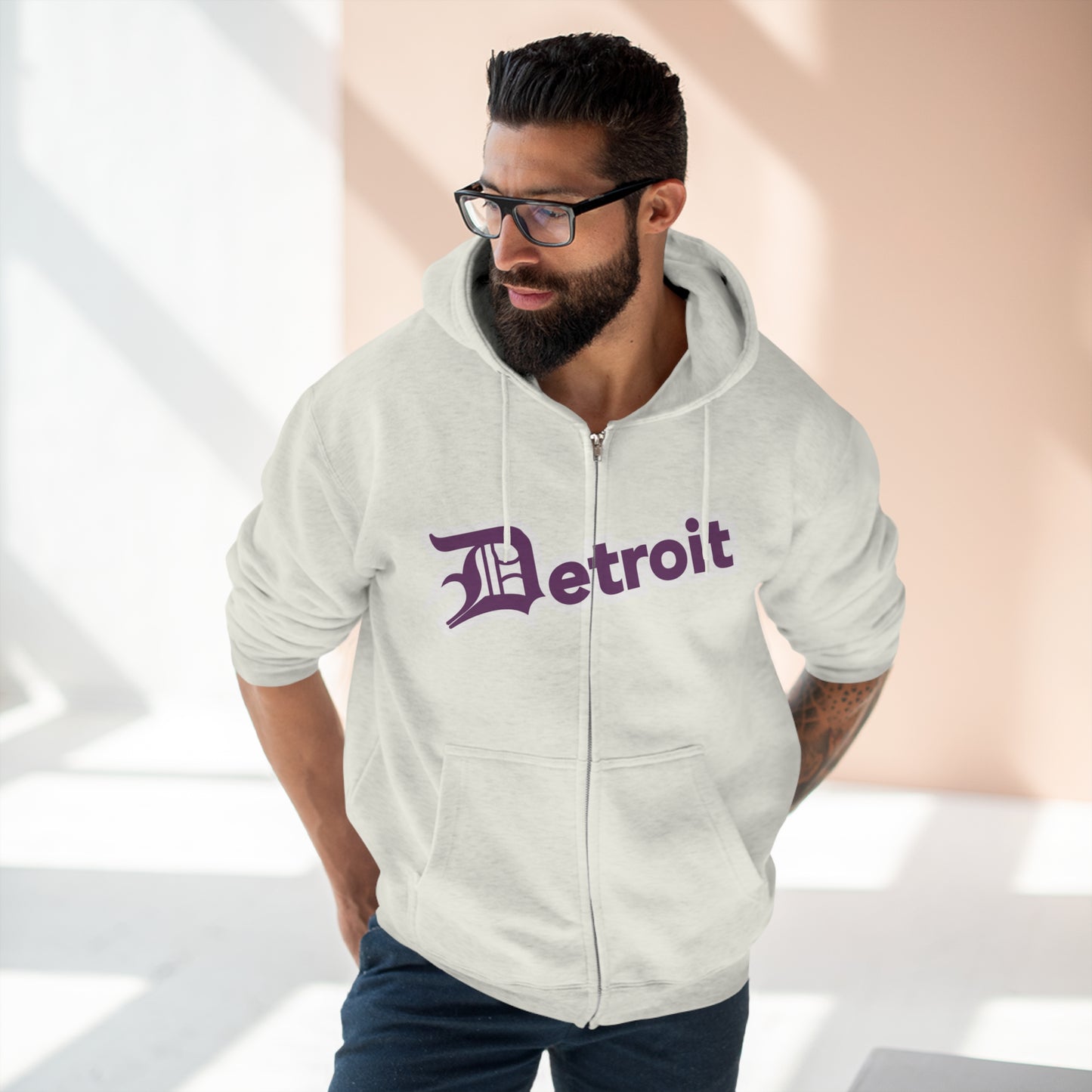 'Detroit' Hoodie (Plum w/ Old English 'D') | Unisex Full Zip