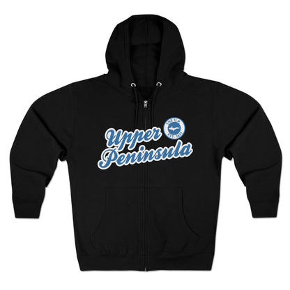 Upper Peninsula EST 1837' Hoodie (Lake Superior Blue Script Font) | Unisex Full Zip