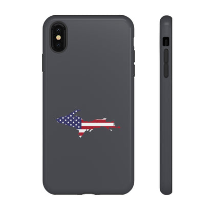 Michigan Upper Peninsula Tough Phone Case (Iron Ore Grey w/ UP USA Flag Outline) | Apple iPhone