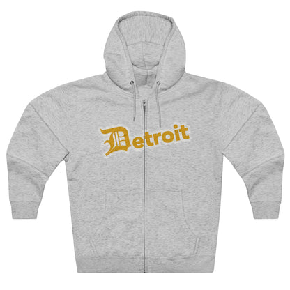 'Detroit' Hoodie (Gold w/ Old English 'D') | Unisex Full Zip