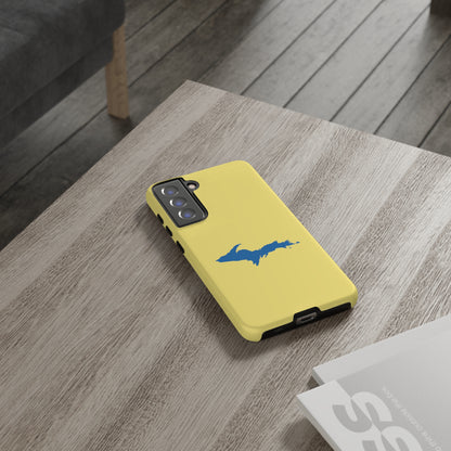 Michigan Upper Peninsula Tough Phone Case (Yellow Cherry w/ Azure UP Outline) | Samsung & Pixel Android