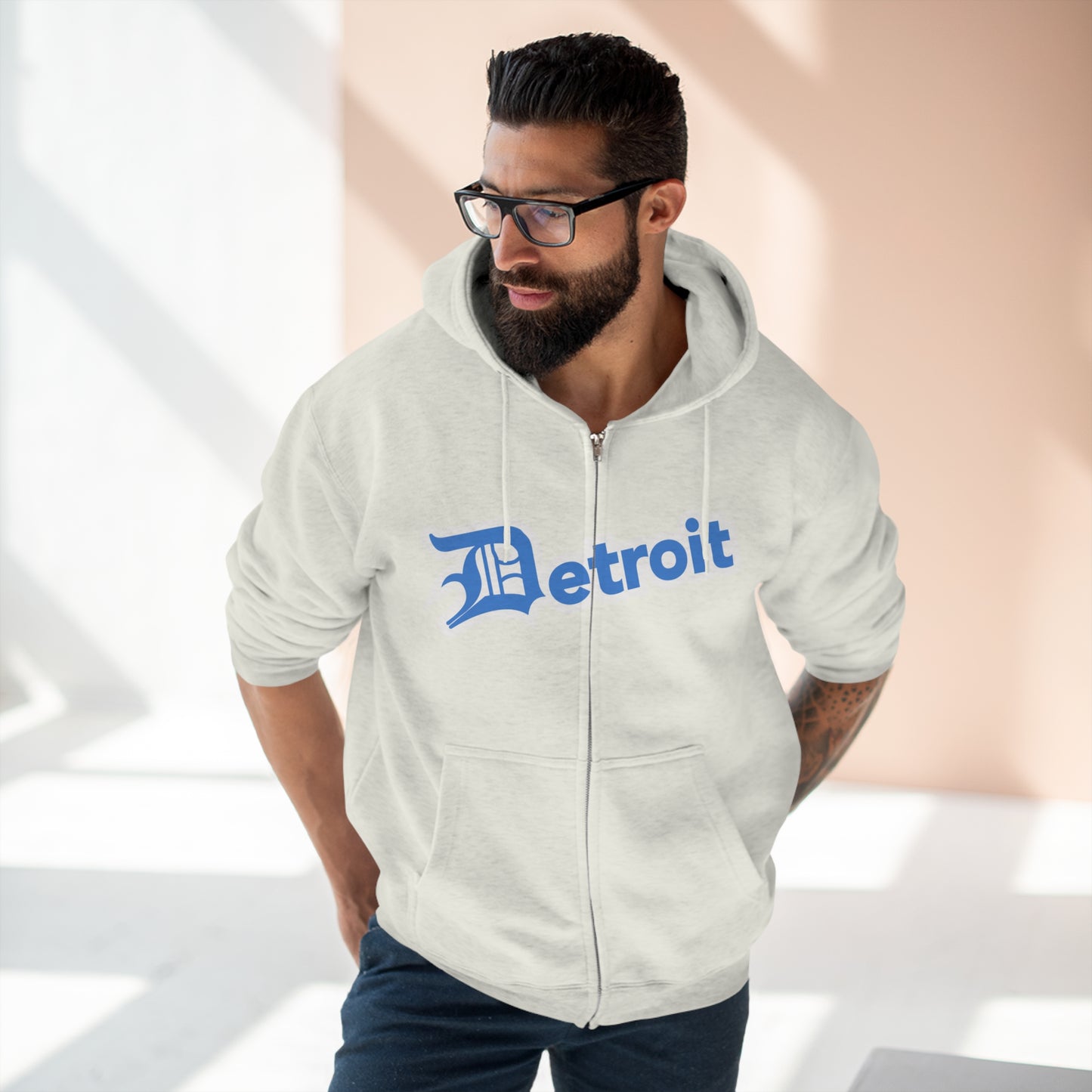 'Detroit' Hoodie (Azure w/ Old English 'D') | Unisex Full Zip