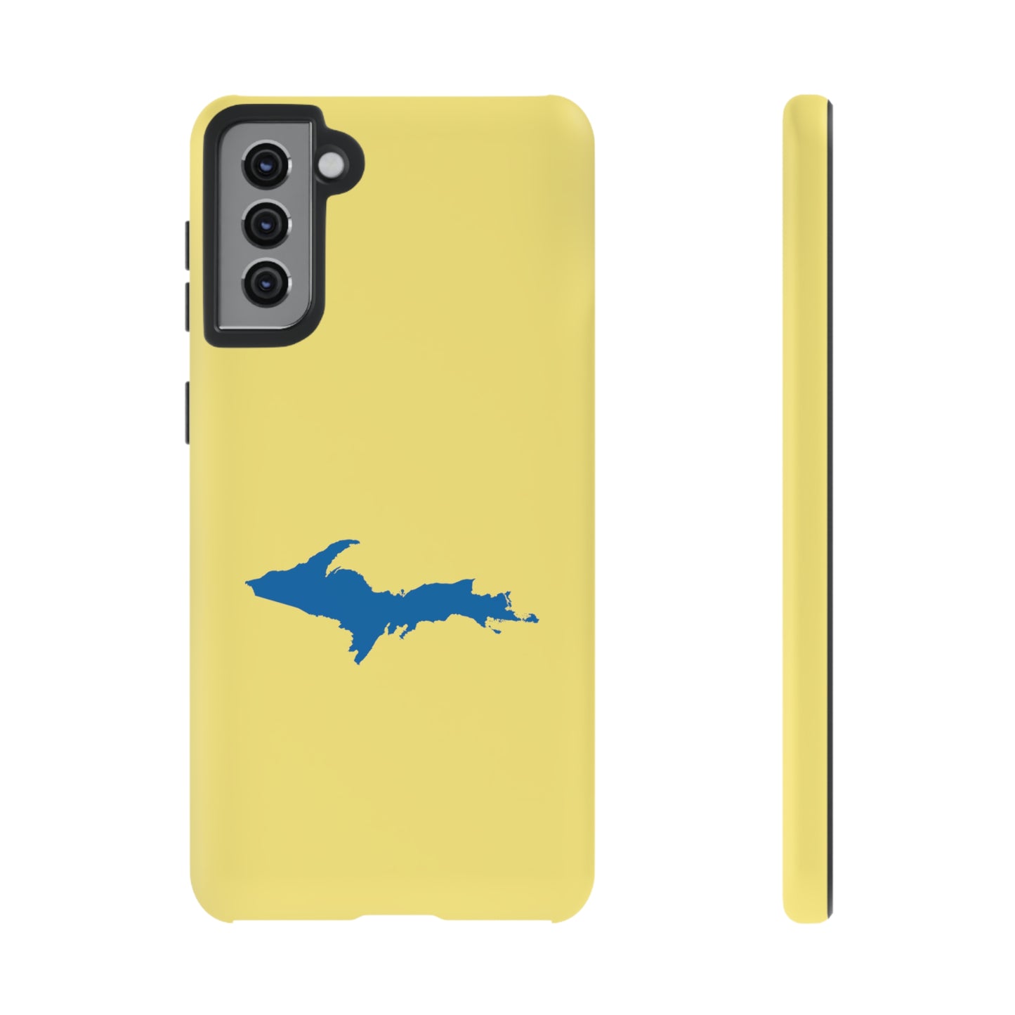 Michigan Upper Peninsula Tough Phone Case (Yellow Cherry w/ Azure UP Outline) | Samsung & Pixel Android