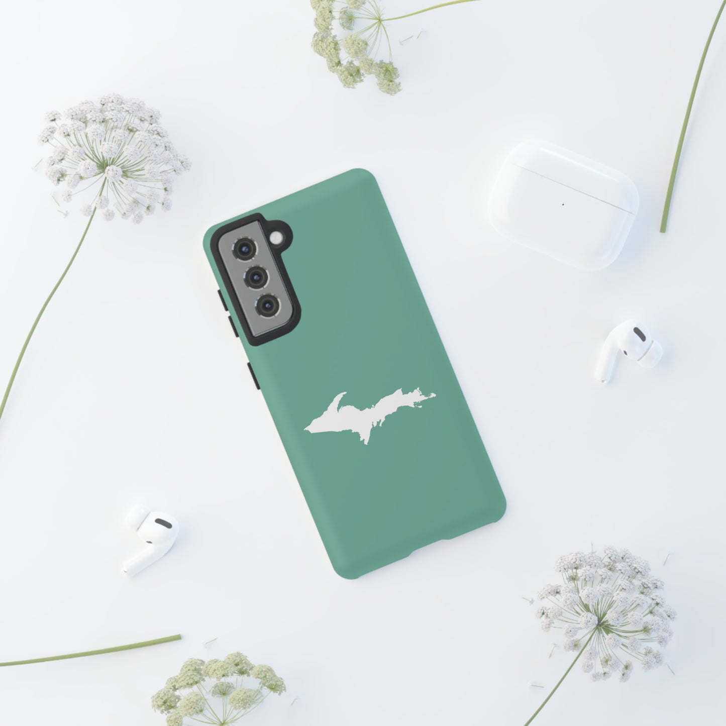 Michigan Upper Peninsula Tough Phone Case ('64 Metallic Mint Green w/ UP Outline) | Samsung & Pixel Android