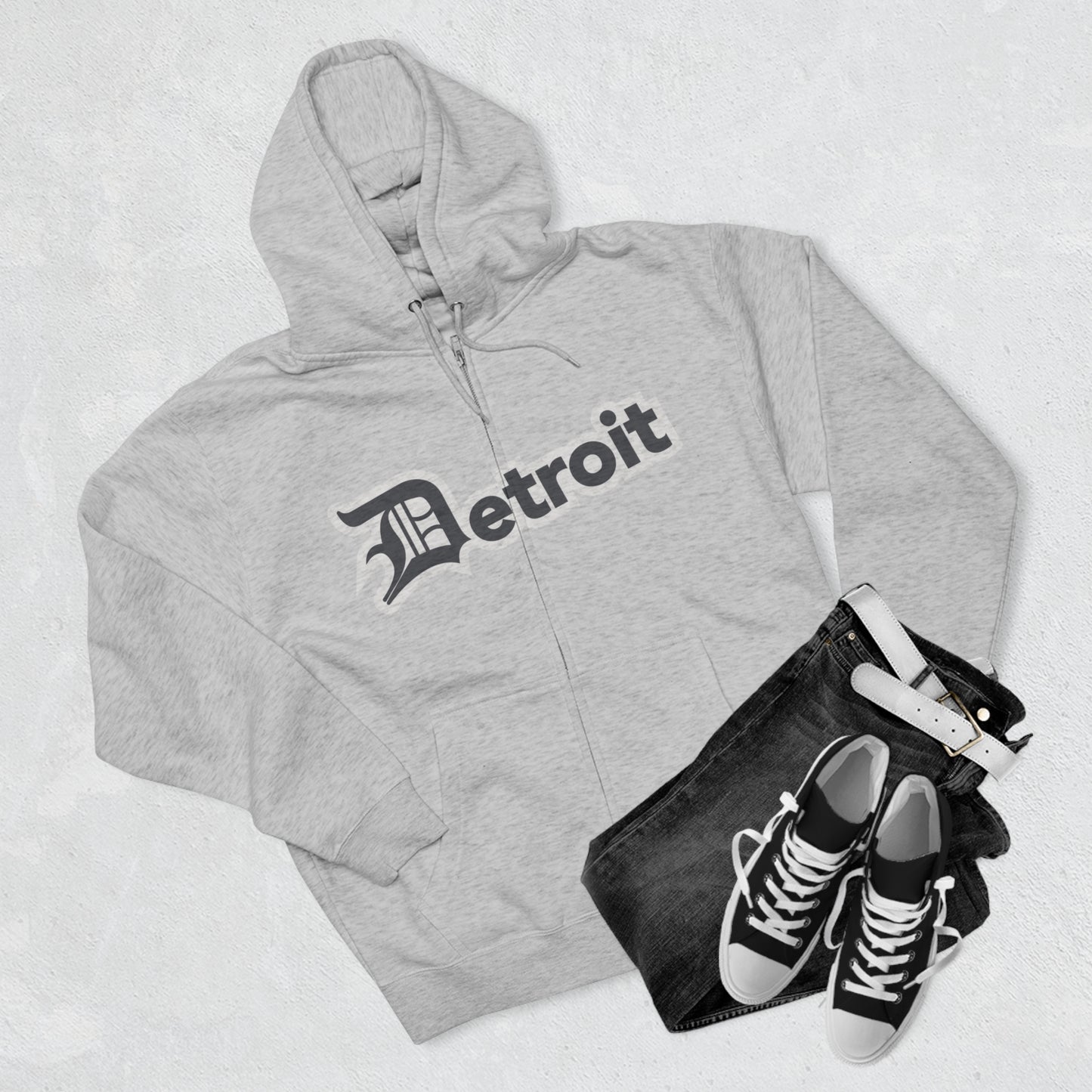 'Detroit' Hoodie (Iron Ore Grey w/ Old English 'D') | Unisex Full Zip