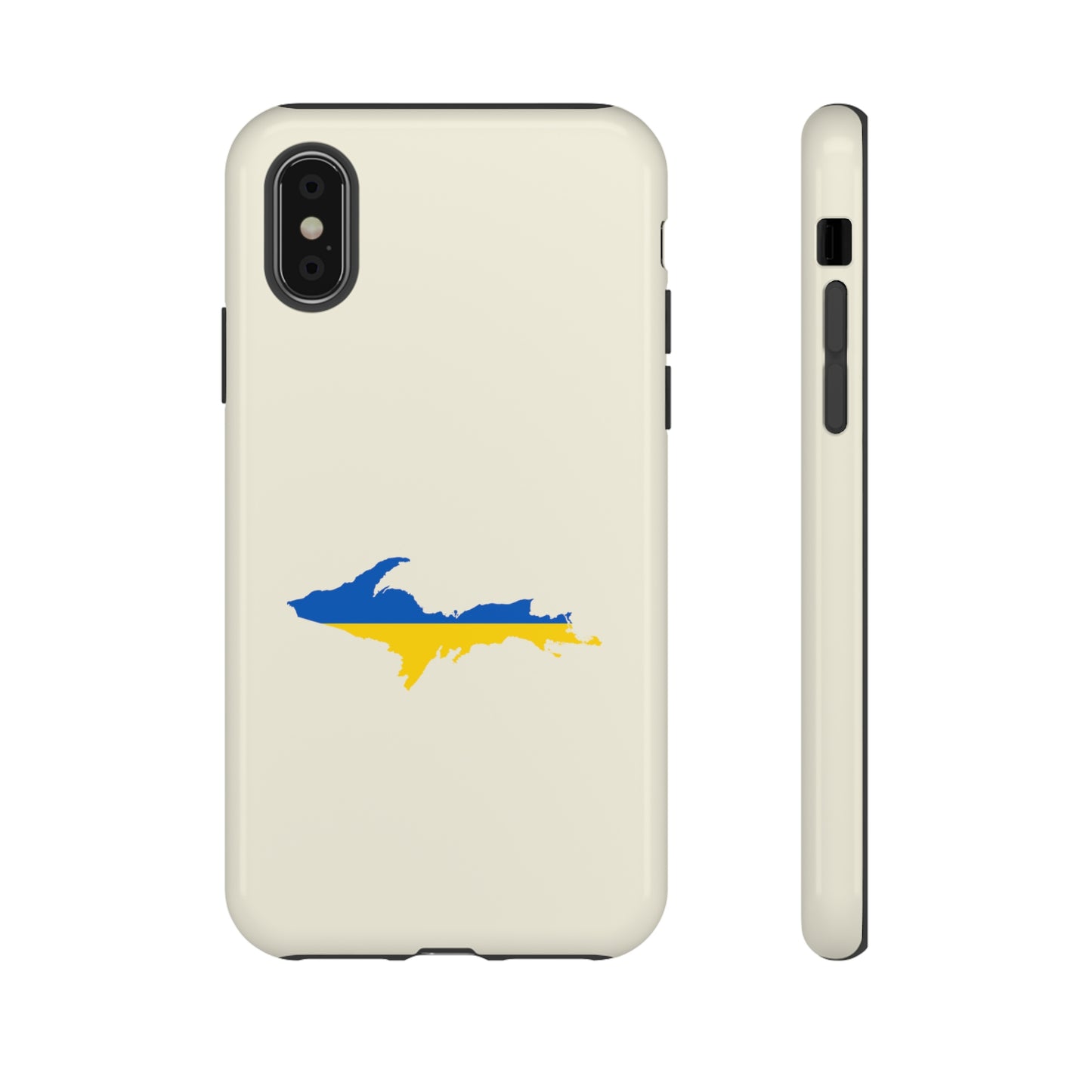 Michigan Upper Peninsula Tough Phone Case (Ivory Color w/ UP Ukraine Flag Outline) | Apple iPhone