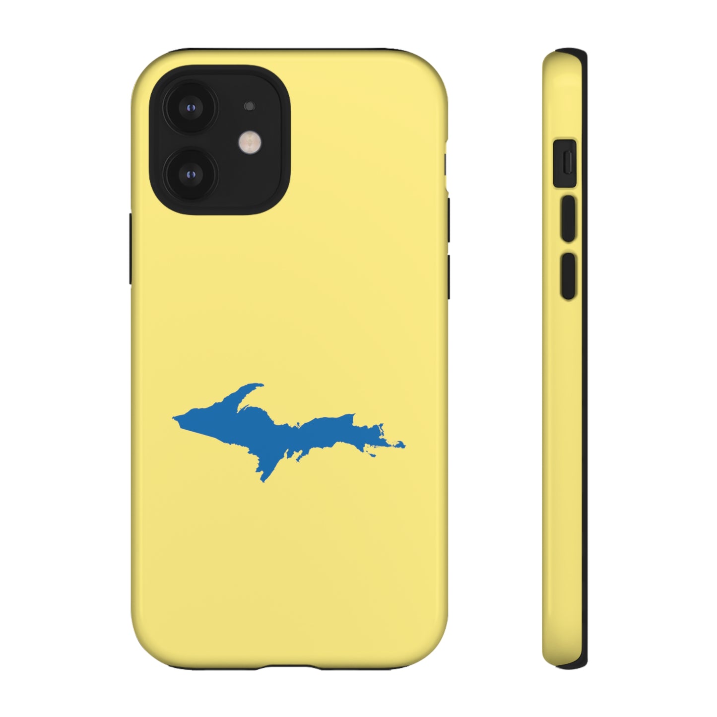 Michigan Upper Peninsula Tough Phone Case (Yellow Cherry Color w/ Azure UP Outline) | Apple iPhone