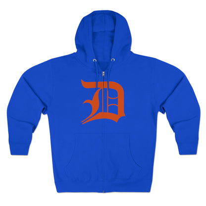 Detroit 'Old English D' Hoodie (Full-Body Maple Leaf Orange) | Unisex Full Zip