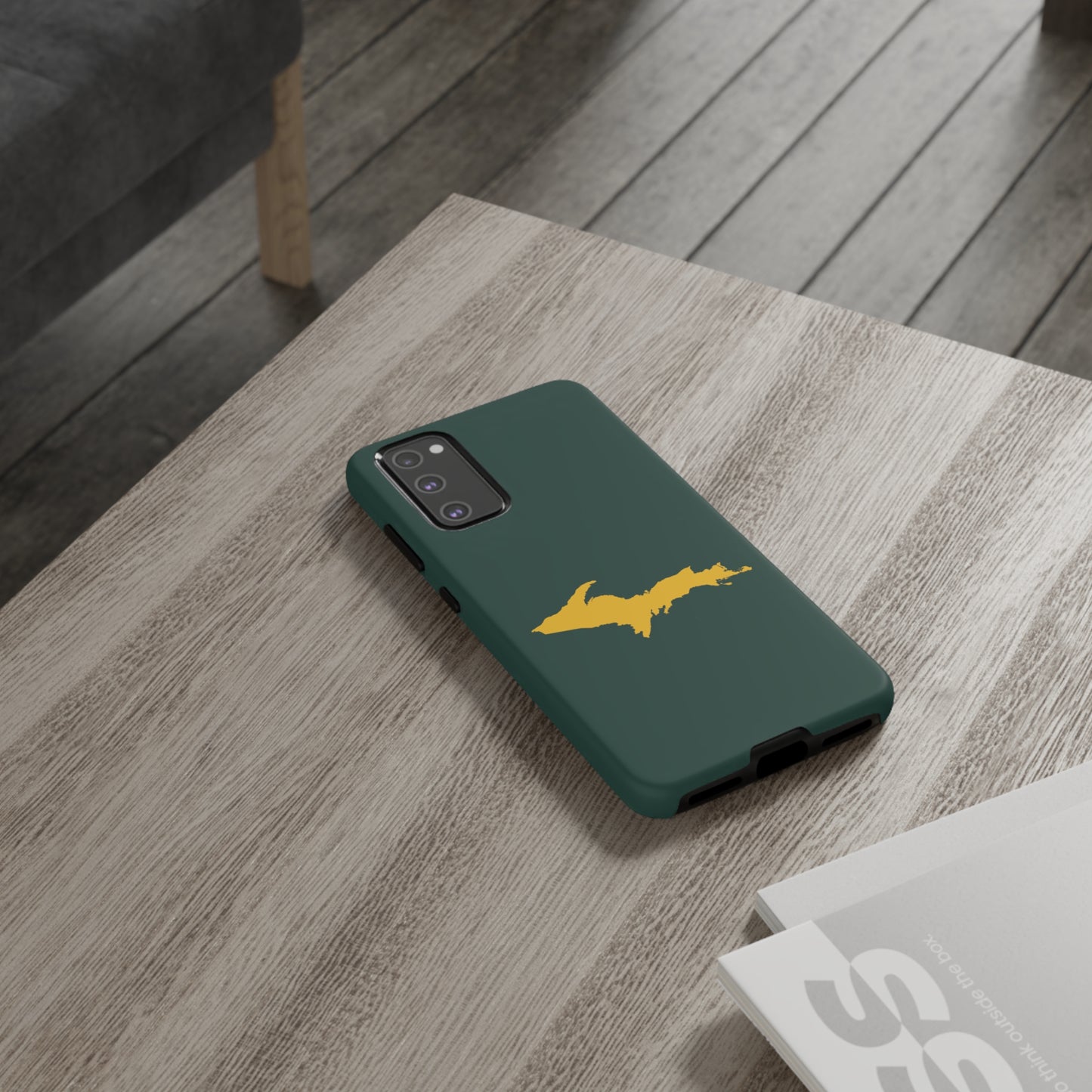 Michigan Upper Peninsula Tough Phone Case (Green w/ Gold UP Outline) | Samsung & Pixel Android