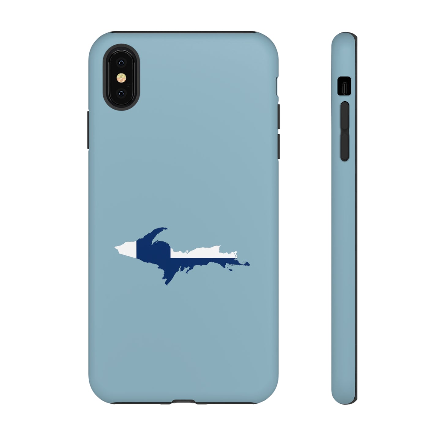 Michigan Upper Peninsula Tough Phone Case (Opal Blue w/ UP Finland Flag Outline) | Apple iPhone