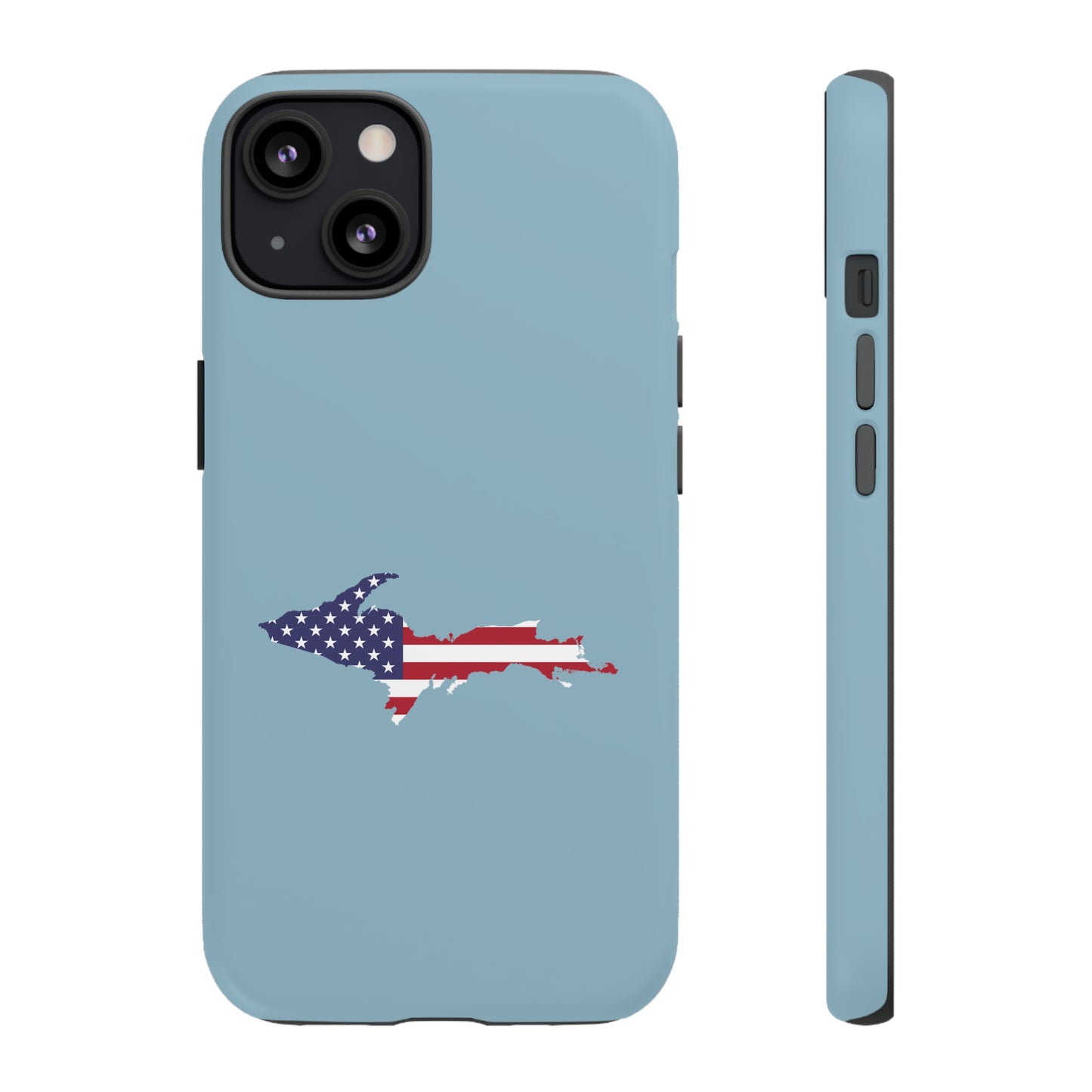 Michigan Upper Peninsula Tough Phone Case (Opal Blue w/ UP USA Flag Outline) | Apple iPhone