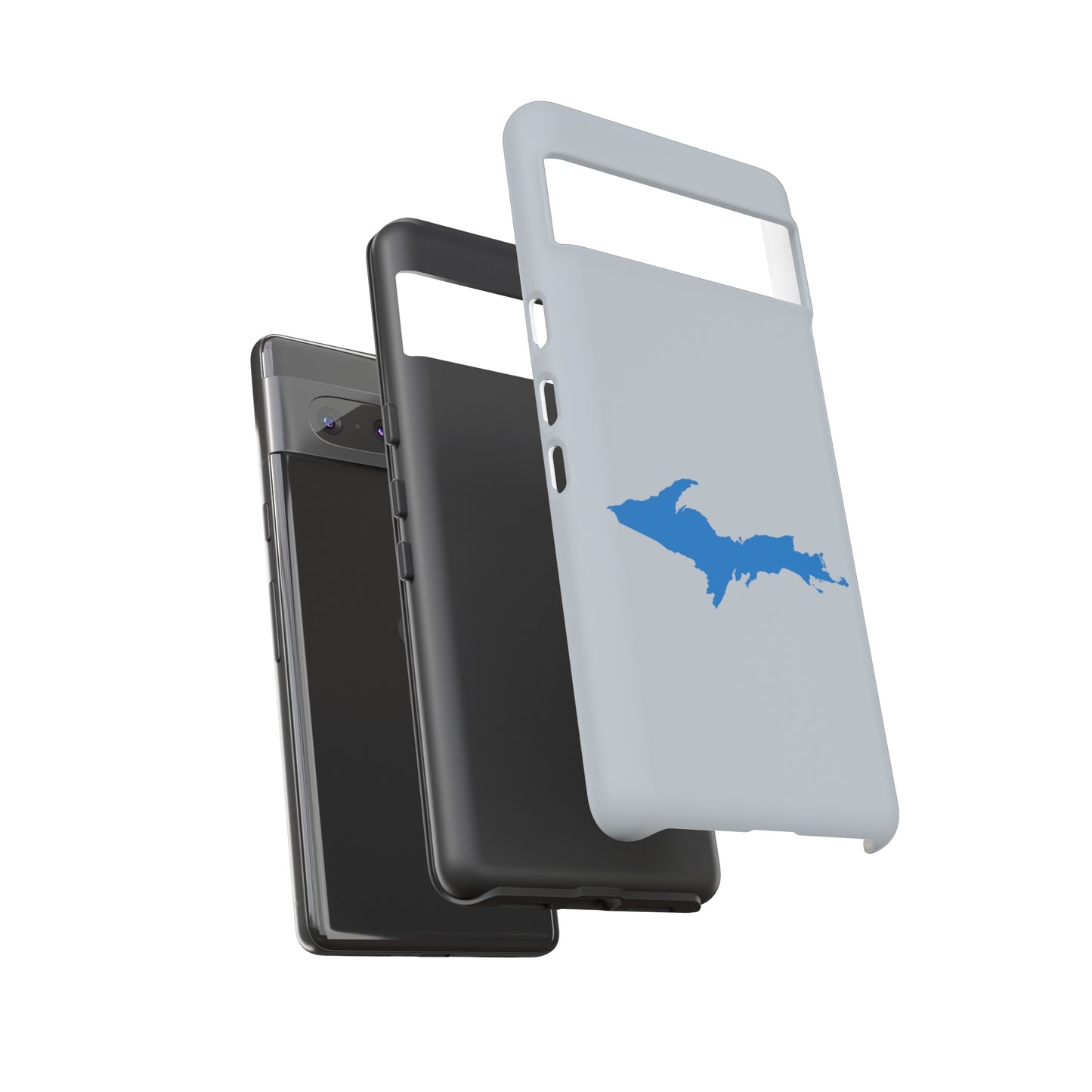 Michigan Upper Peninsula Tough Phone Case (Silver w/ Azure UP Outline) | Samsung & Pixel Android