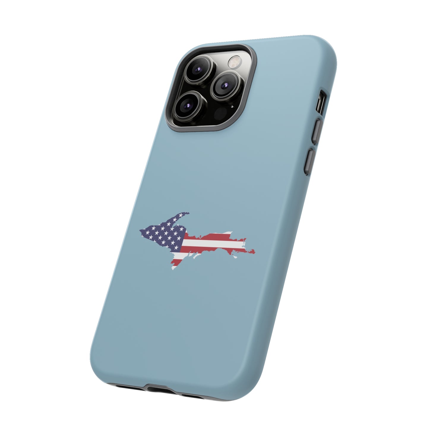 Michigan Upper Peninsula Tough Phone Case (Opal Blue w/ UP USA Flag Outline) | Apple iPhone