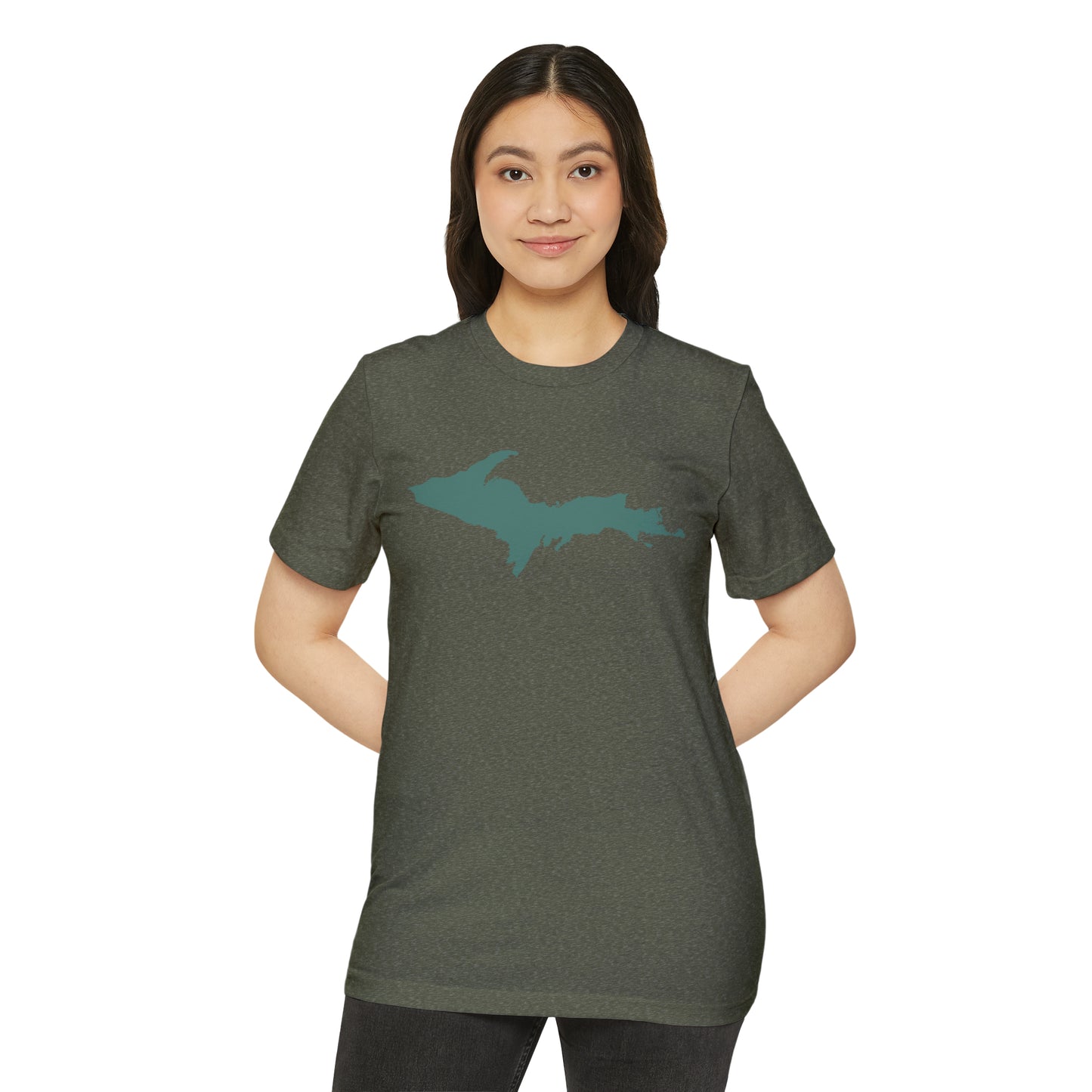 Michigan Upper Peninsula T-Shirt (w/ Copper Green UP Outline) | Unisex Recycled Organic