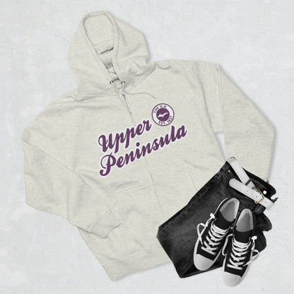 'Upper Peninsula EST 1837' Hoodie (Plum Script Font) | Unisex Full Zip