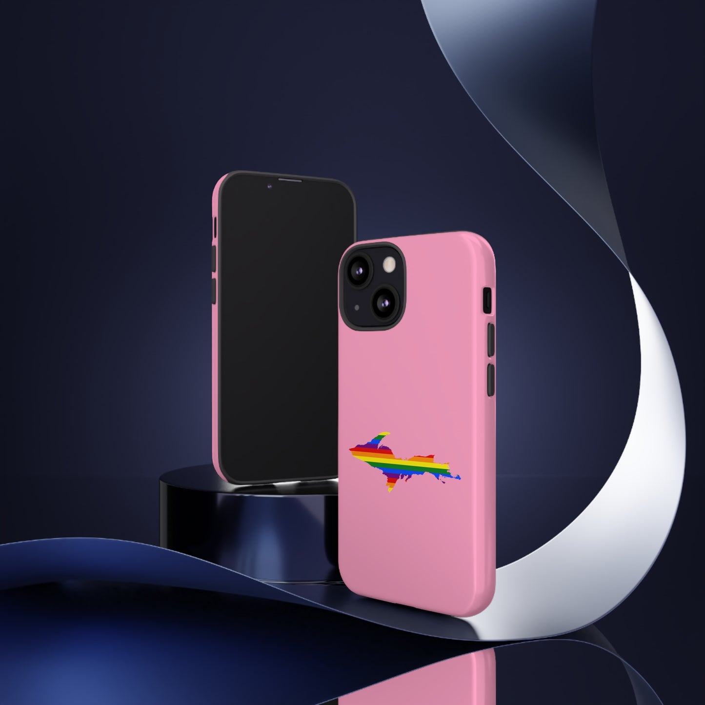 Michigan Upper Peninsula Tough Phone Case ('67 Pink Caddie w/ UP Pride Flag Outline) | Apple iPhone